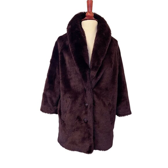 Nordstrom's Hinge Deep Purple/Aubergine Color Faux Fur Coat - Picture 1 of 9